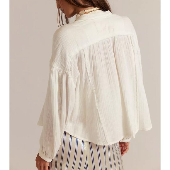 🆕 FREE PEOPLE We The Free Valley Double Cloth Shirt / Clean Ivory - Picture 8 of 10